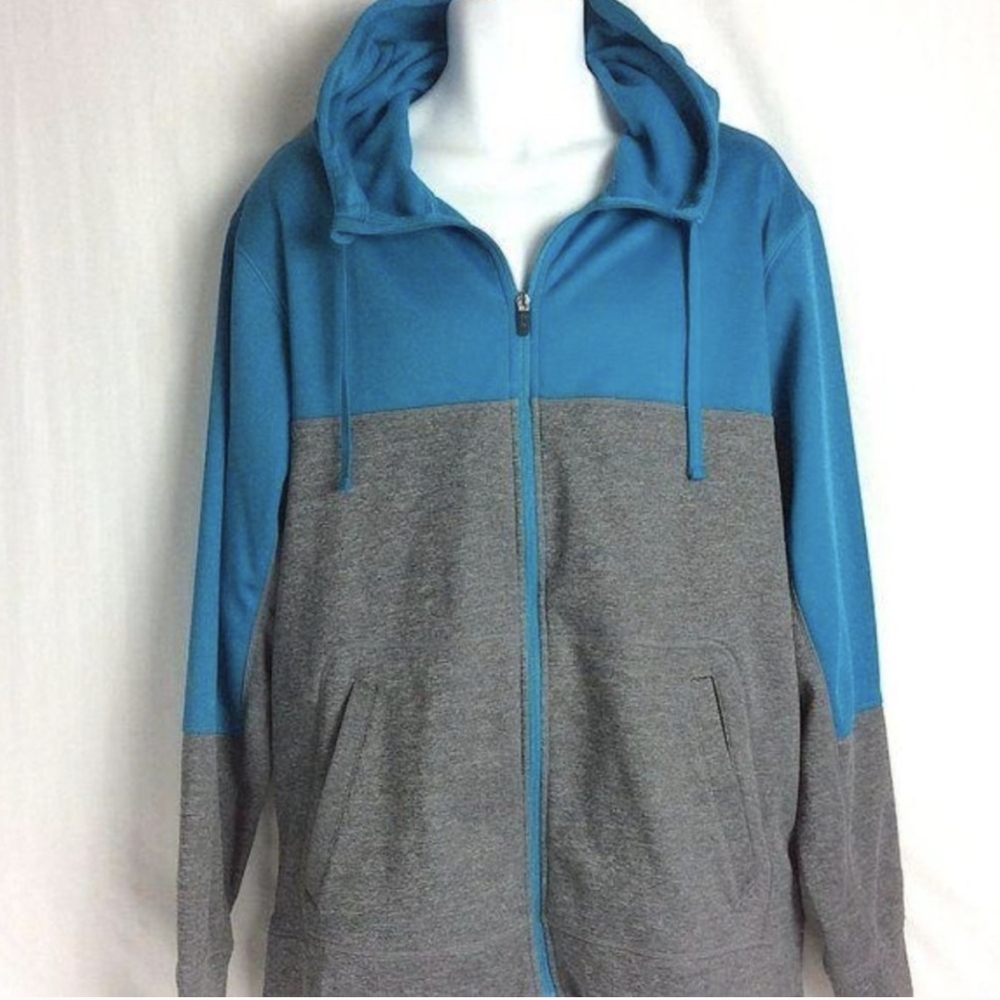 🌼5/20$🌼Champion Hoodie Fleece Jacket Gray and Blue Full Zip Pocket Men's Large